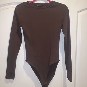 Brown ribbed Zara bodysuit